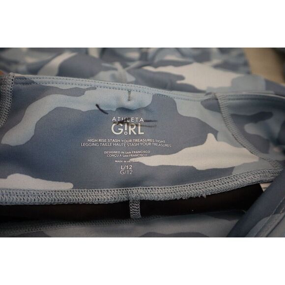 Athleta Girl's Sz L (12) Blue Camo High-Rise Stash Your Treasures Tight Leggings - Picture 3 of 11